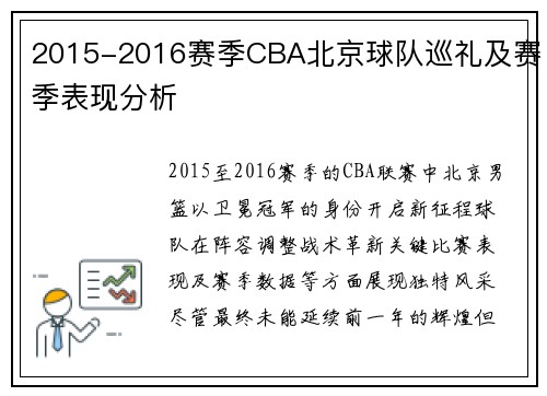 2015-2016赛季CBA北京球队巡礼及赛季表现分析